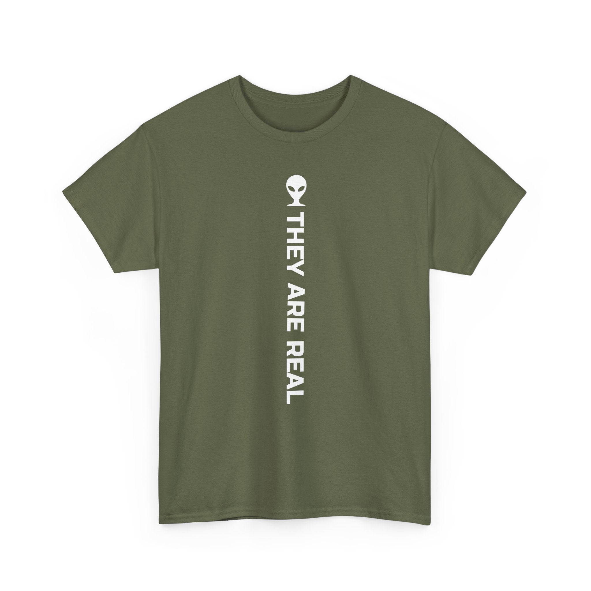 Alien Tee — Minimal "They Are Real" Vertical Graphic T-Shirt dark