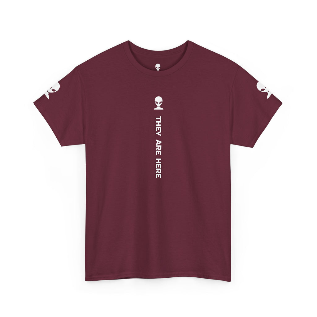 Alien Tee — Minimal "They Are Here" Vertical Graphic T-Shirt dark