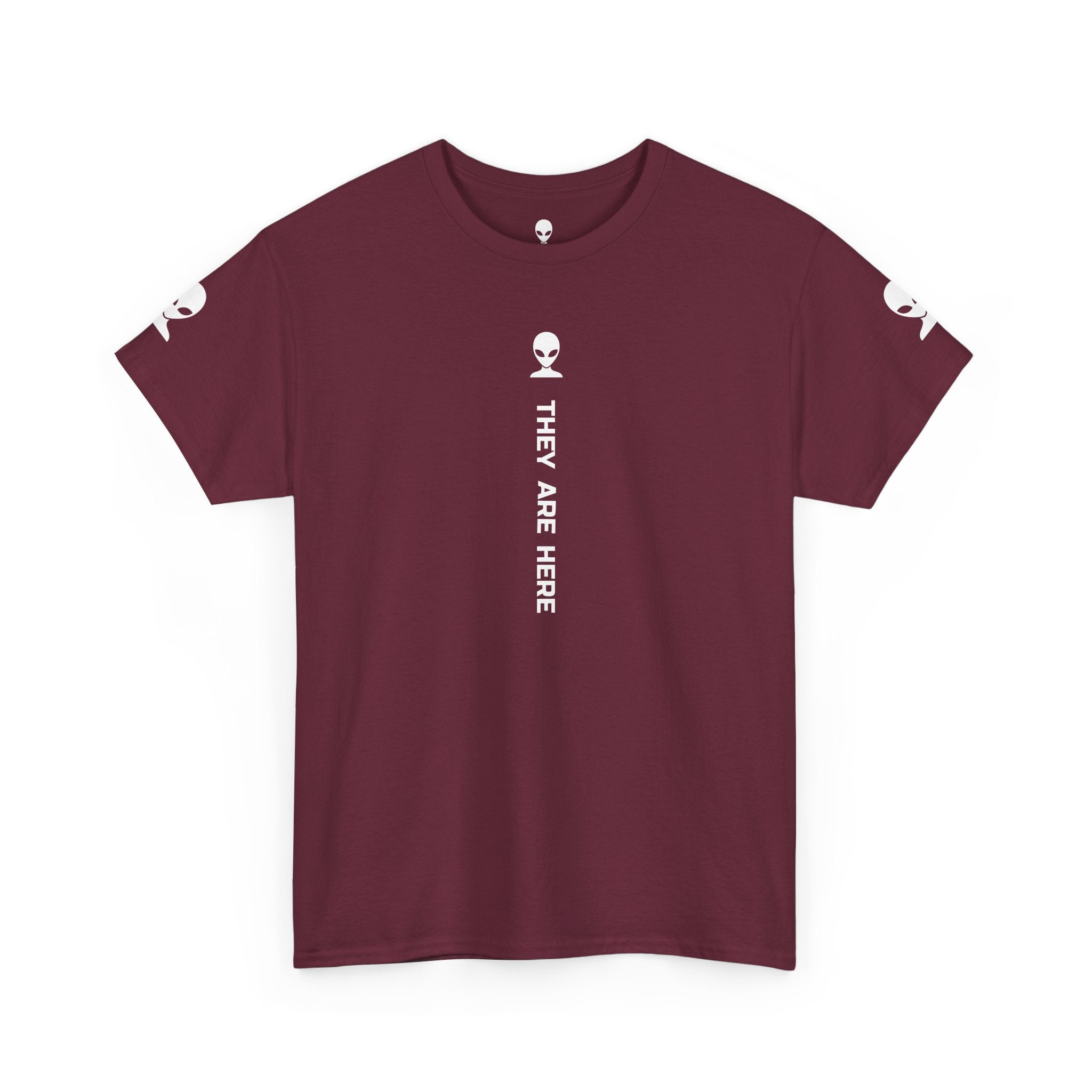 Alien Tee — Minimal "They Are Here" Vertical Graphic T-Shirt dark