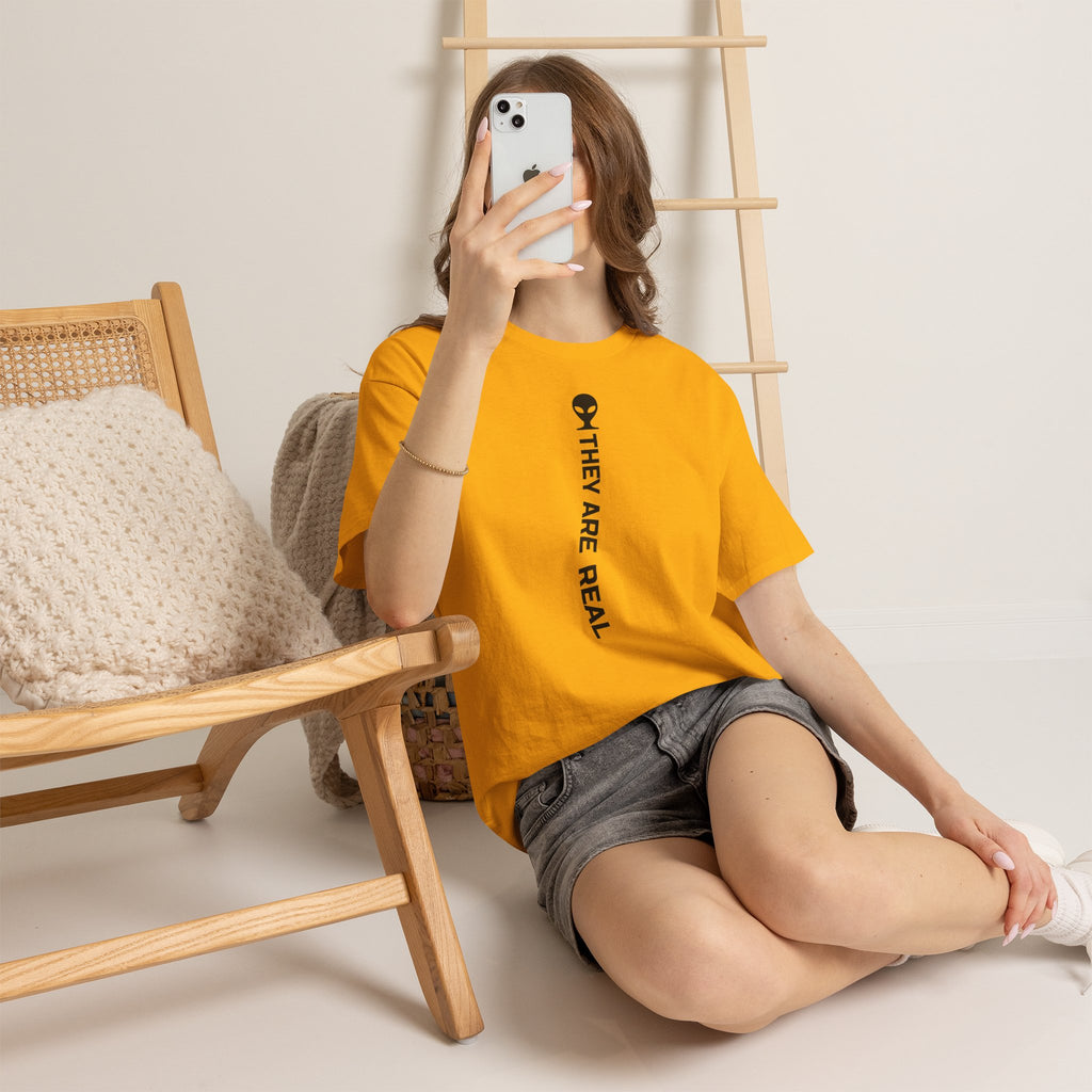 Alien Tee — Minimal "They Are Real" Vertical Graphic T-Shirt