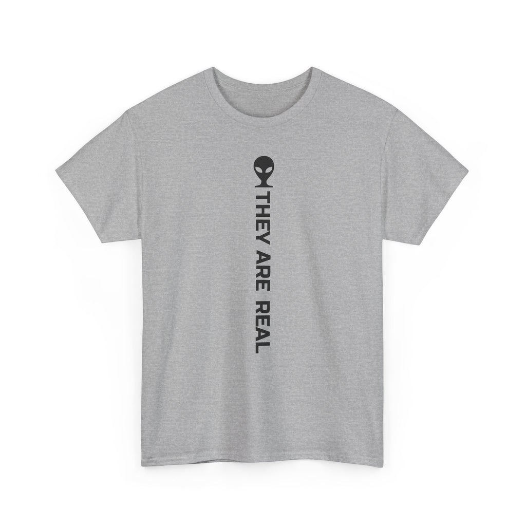Alien Tee — Minimal "They Are Real" Vertical Graphic T-Shirt