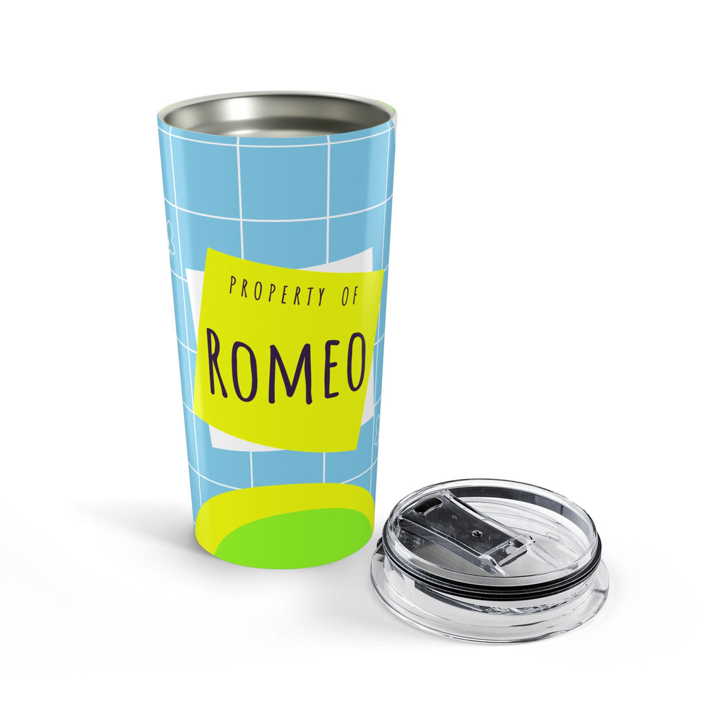Personalized 'Property of [Name]' 20oz Tumbler — Retro Grid Back-to-School Travel Cup