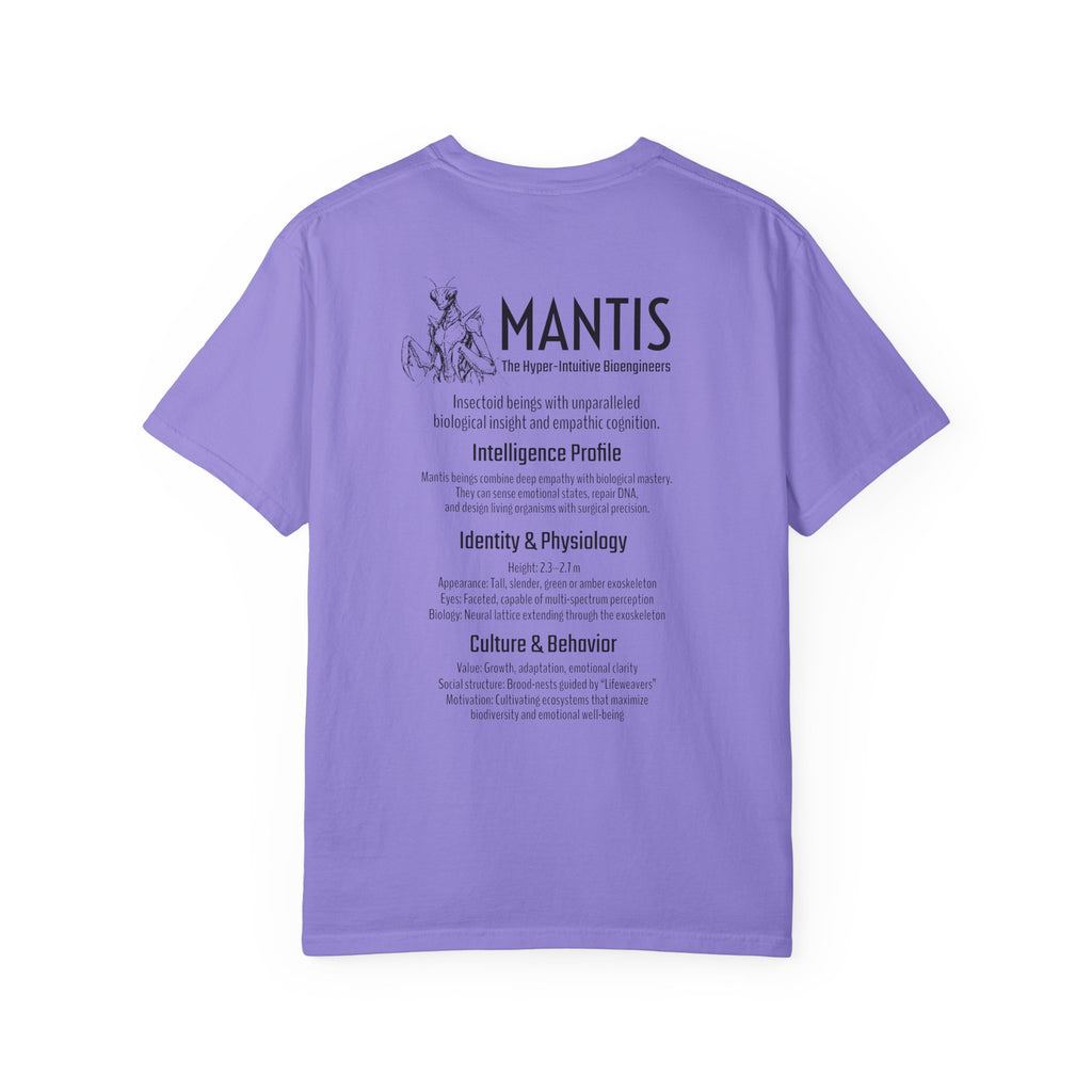 Alien Mantis Graphic T-Shirt — "The Hyper-Intuitive Bioengineers" Illustrated Tee