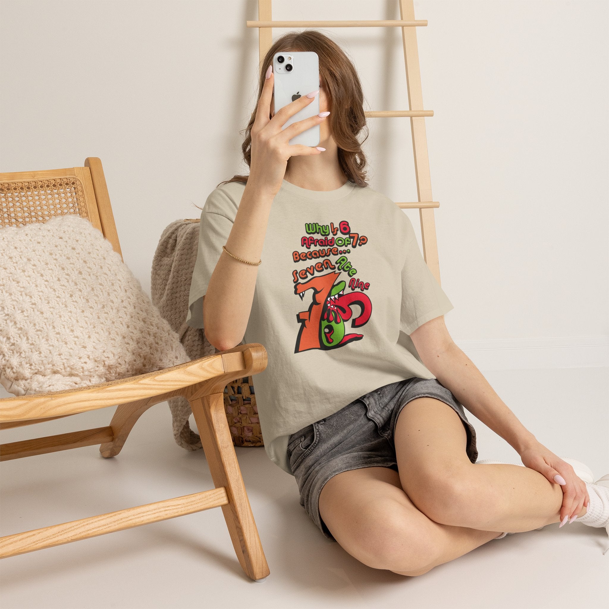 Why is 6 Afraid of 7? "Because 7 Ate 9" Funny Numbers Tee
