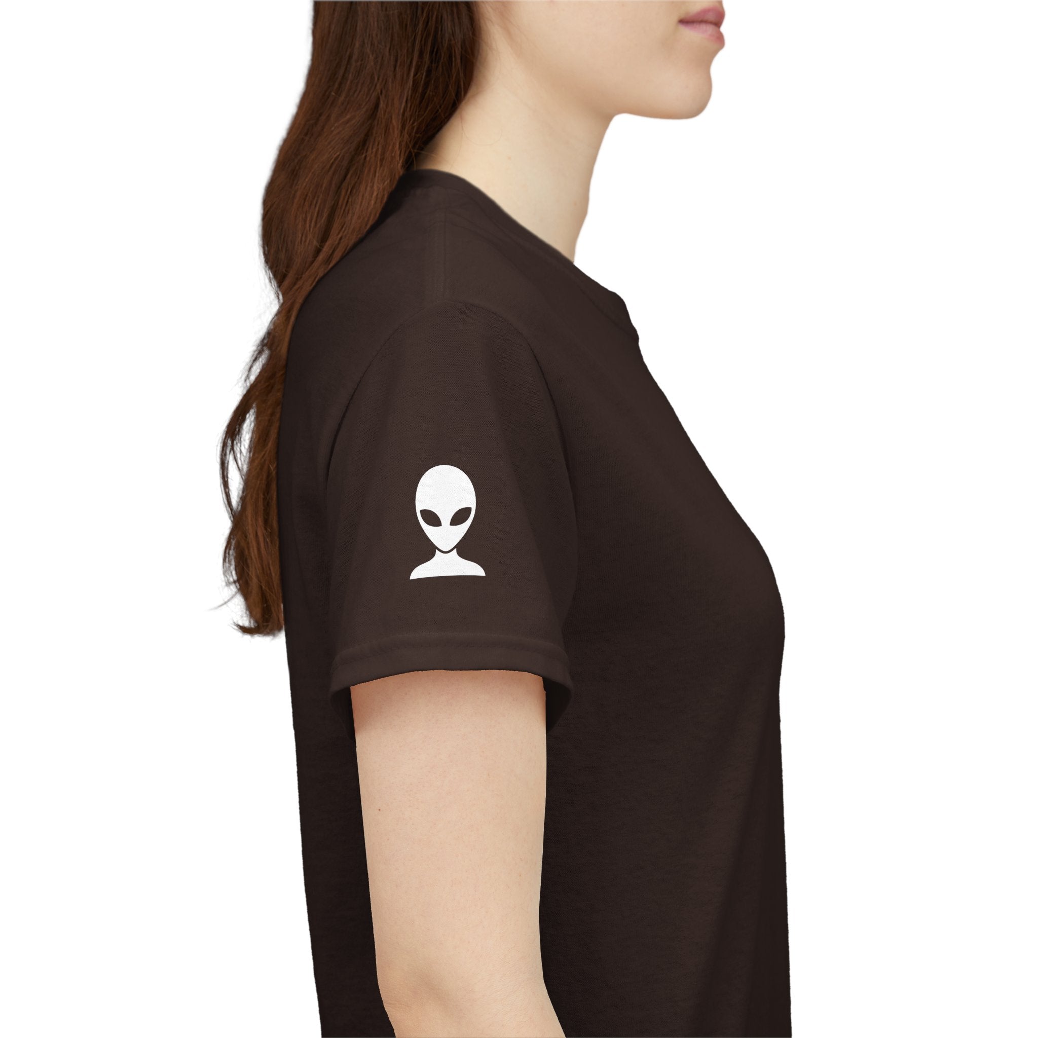 Alien Tee — Minimal "They Are Here" Vertical Graphic T-Shirt dark