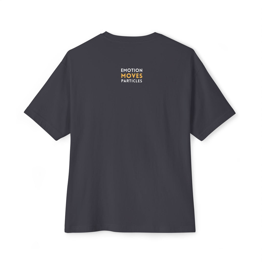 Emotion Moves Particles Dark Tee — Minimalist Motivational Graphic T-Shirt