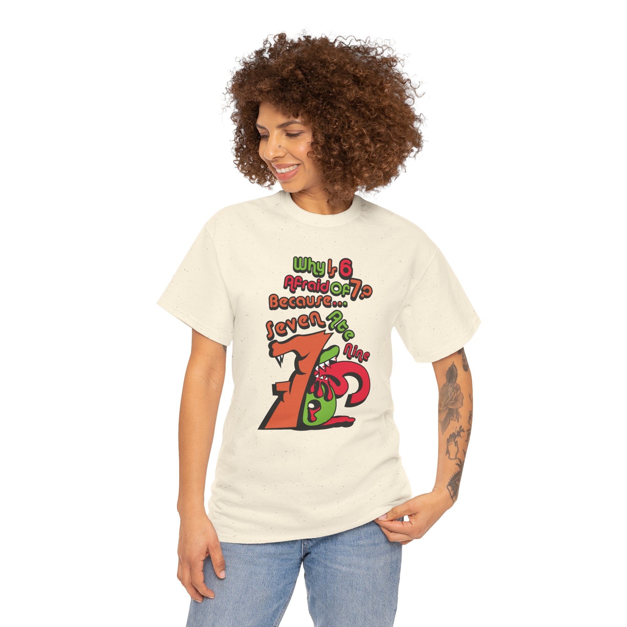Why is 6 Afraid of 7? "Because 7 Ate 9" Funny Numbers Tee