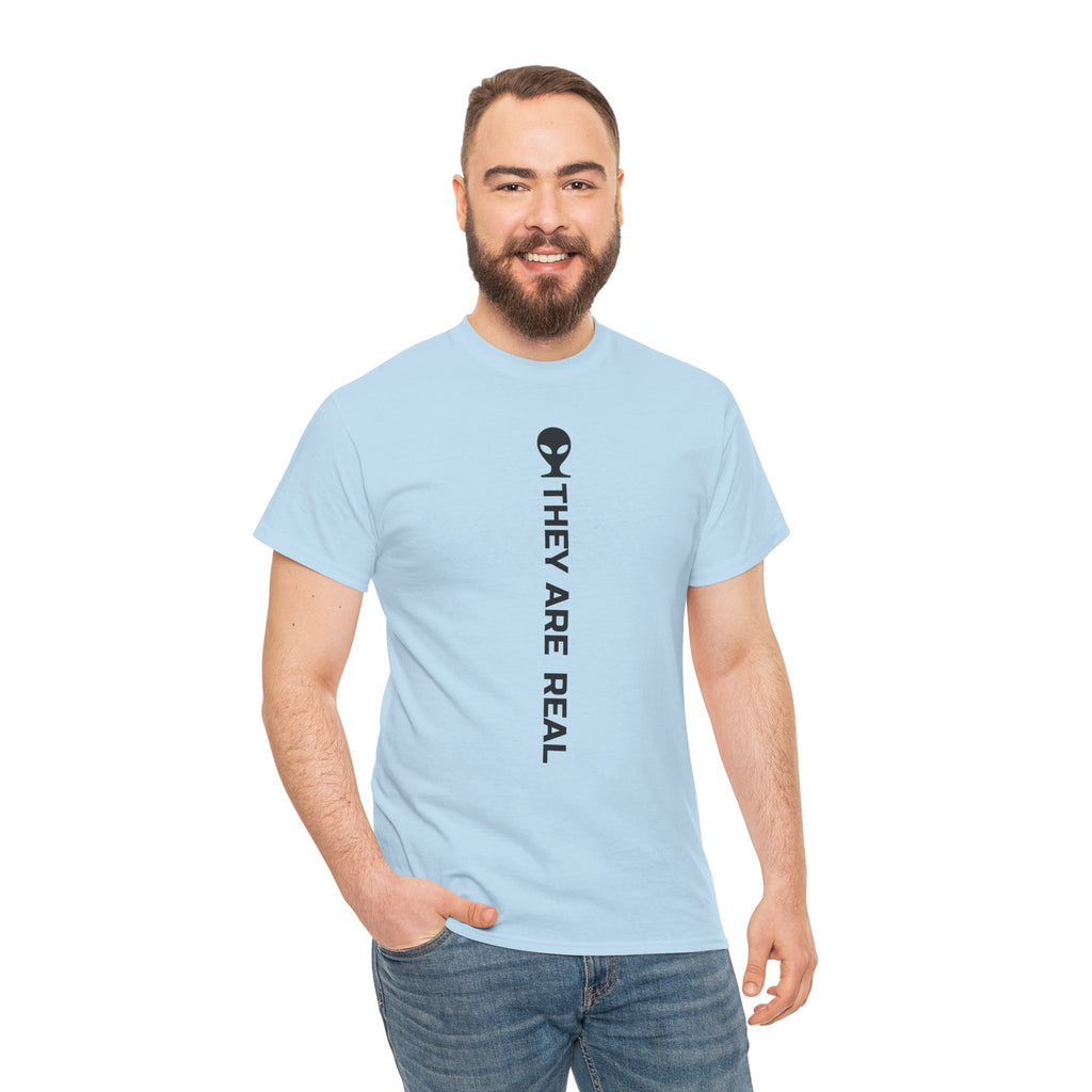 Alien Tee — Minimal "They Are Real" Vertical Graphic T-Shirt