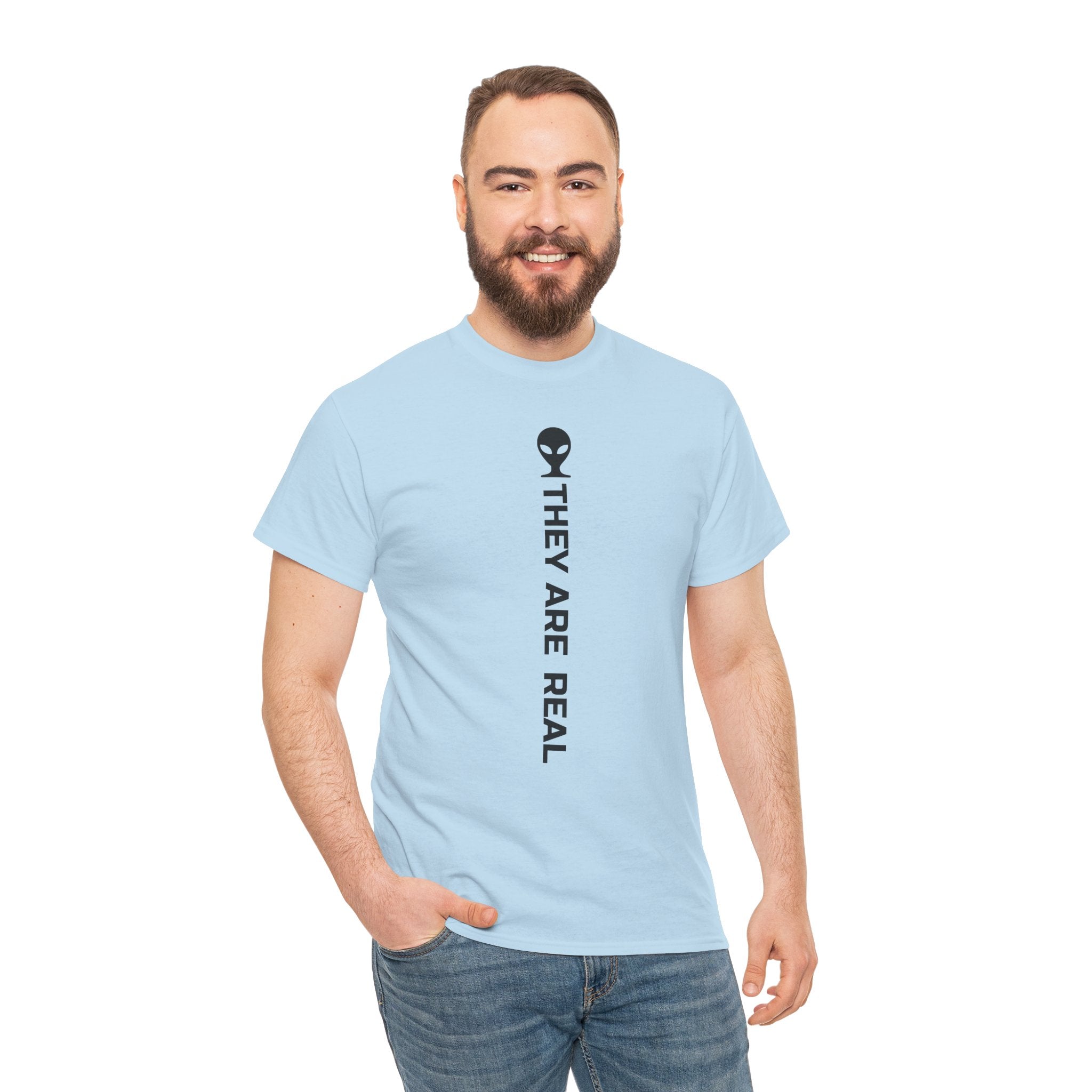 Alien Tee — Minimal "They Are Real" Vertical Graphic T-Shirt