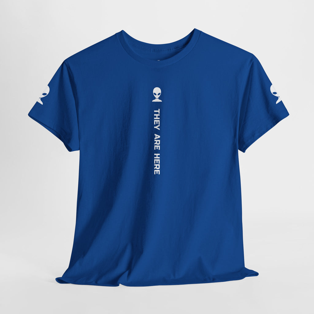 Alien Tee — Minimal "They Are Here" Vertical Graphic T-Shirt dark