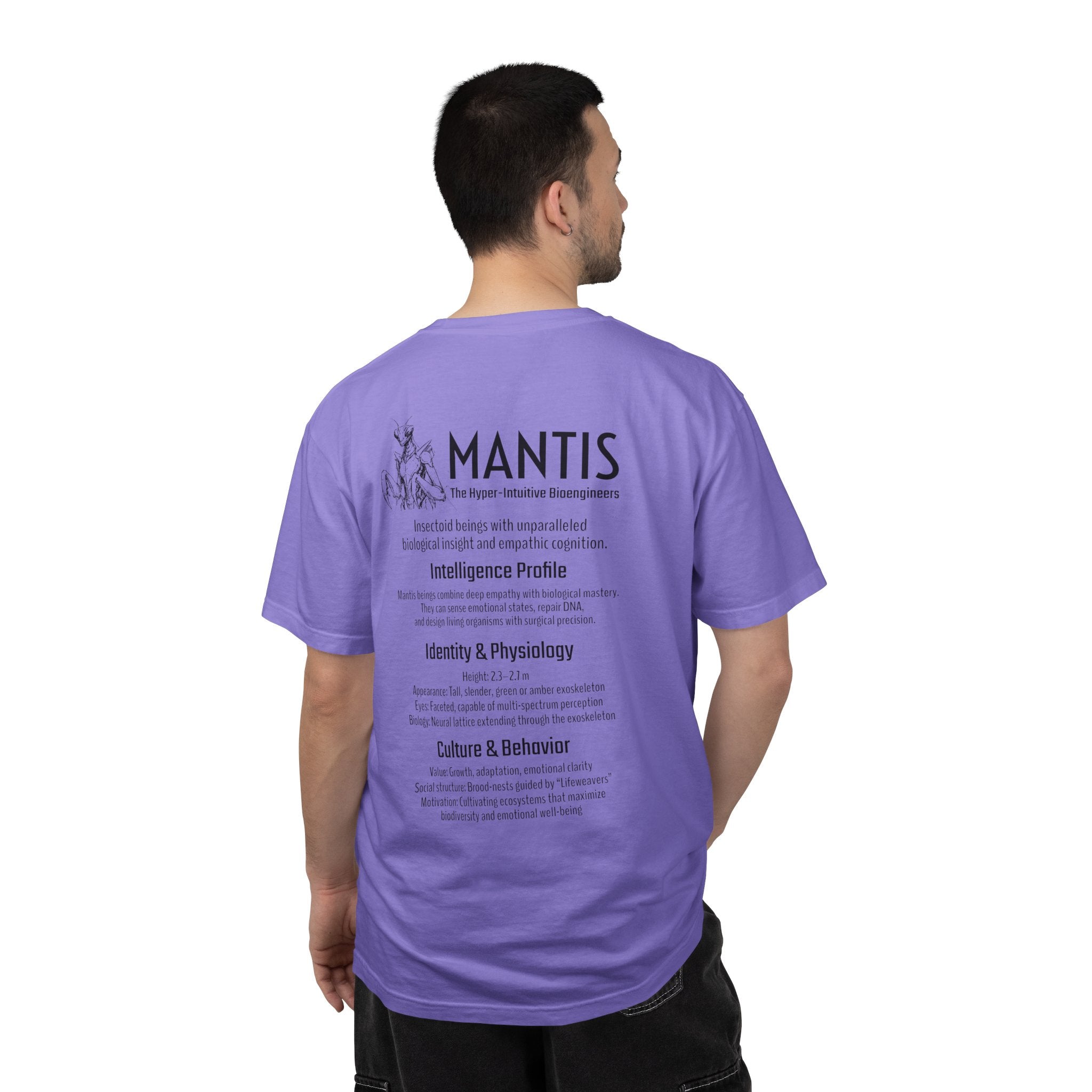 Alien Mantis Graphic T-Shirt — "The Hyper-Intuitive Bioengineers" Illustrated Tee