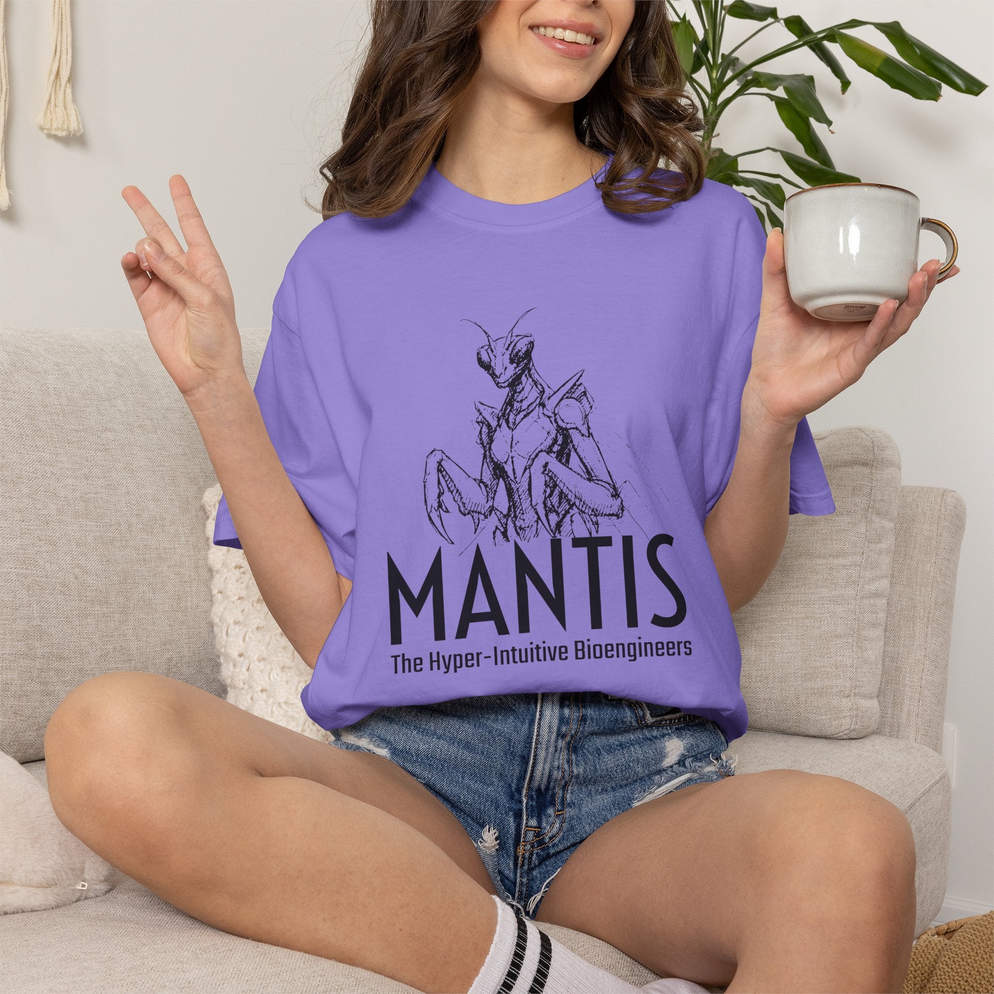 Alien Mantis Graphic T-Shirt — "The Hyper-Intuitive Bioengineers" Illustrated Tee