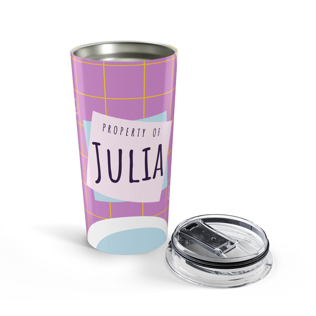 Personalized 'Property of [Name]' 20oz Tumbler — Retro Grid Back-to-School Travel Cup