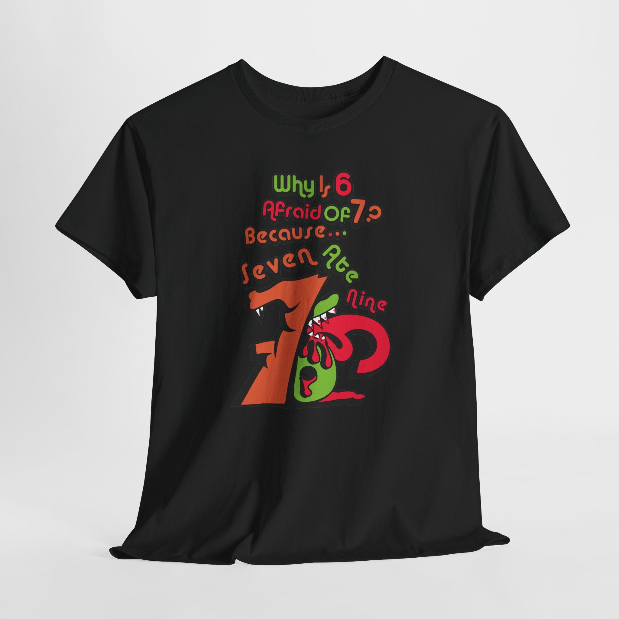 Why is 6 Afraid of 7? "Because 7 Ate 9" Funny Numbers Tee
