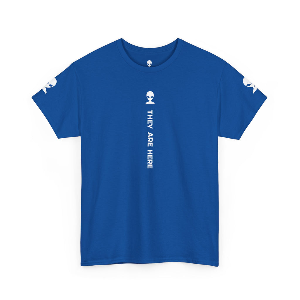 Alien Tee — Minimal "They Are Here" Vertical Graphic T-Shirt dark