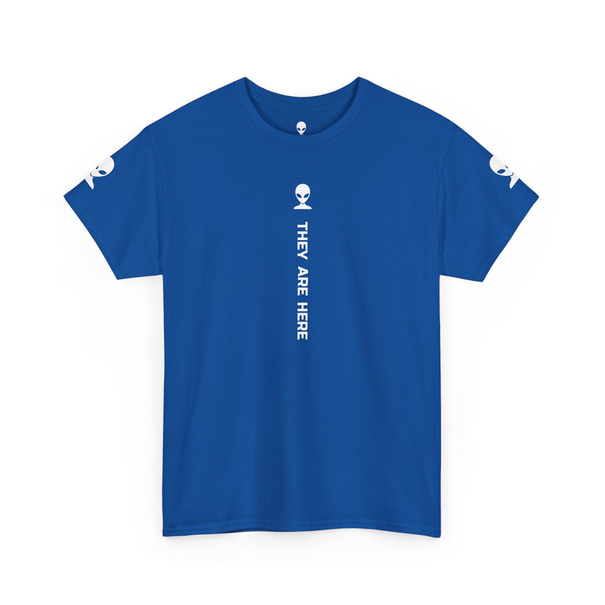 Alien Tee — Minimal "They Are Here" Vertical Graphic T-Shirt dark