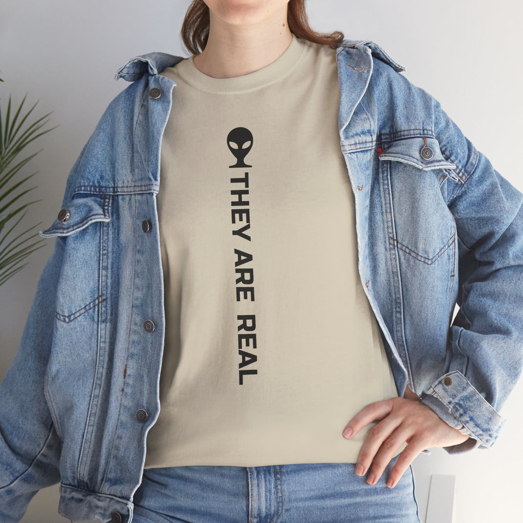 Alien Tee — Minimal "They Are Real" Vertical Graphic T-Shirt