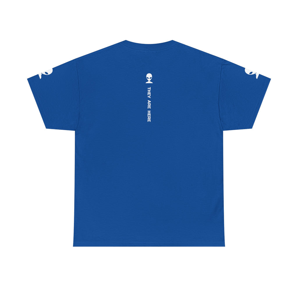 Alien Tee — Minimal "They Are Here" Vertical Graphic T-Shirt dark