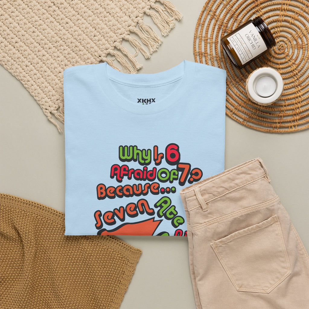 Why is 6 Afraid of 7? "Because 7 Ate 9" Funny Numbers Tee