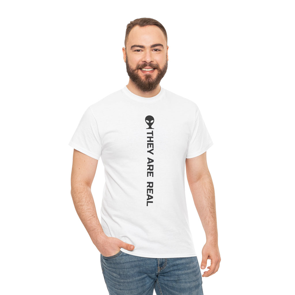 Alien Tee — Minimal "They Are Real" Vertical Graphic T-Shirt