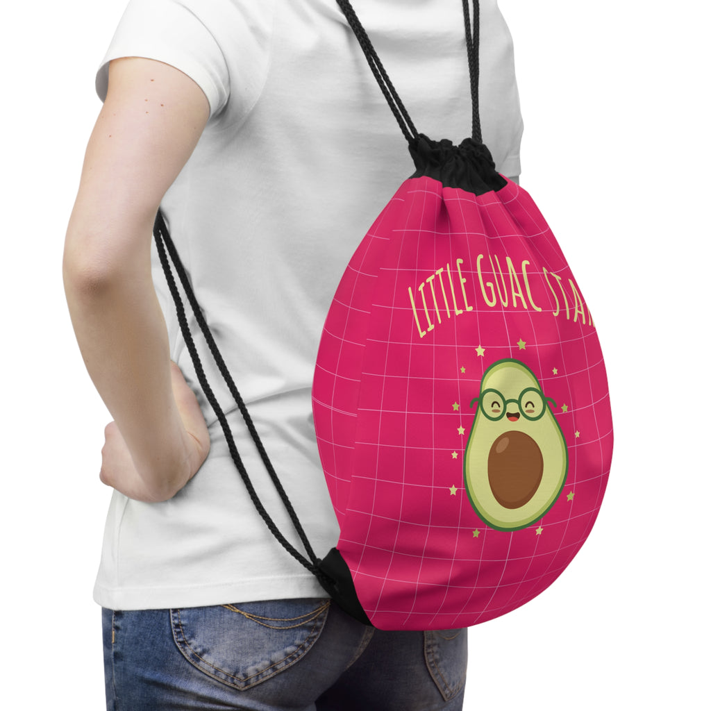 Little Guac Star Avocado Drawstring Bag — Cute Pink Gym Sack for Elementary Back-to-School