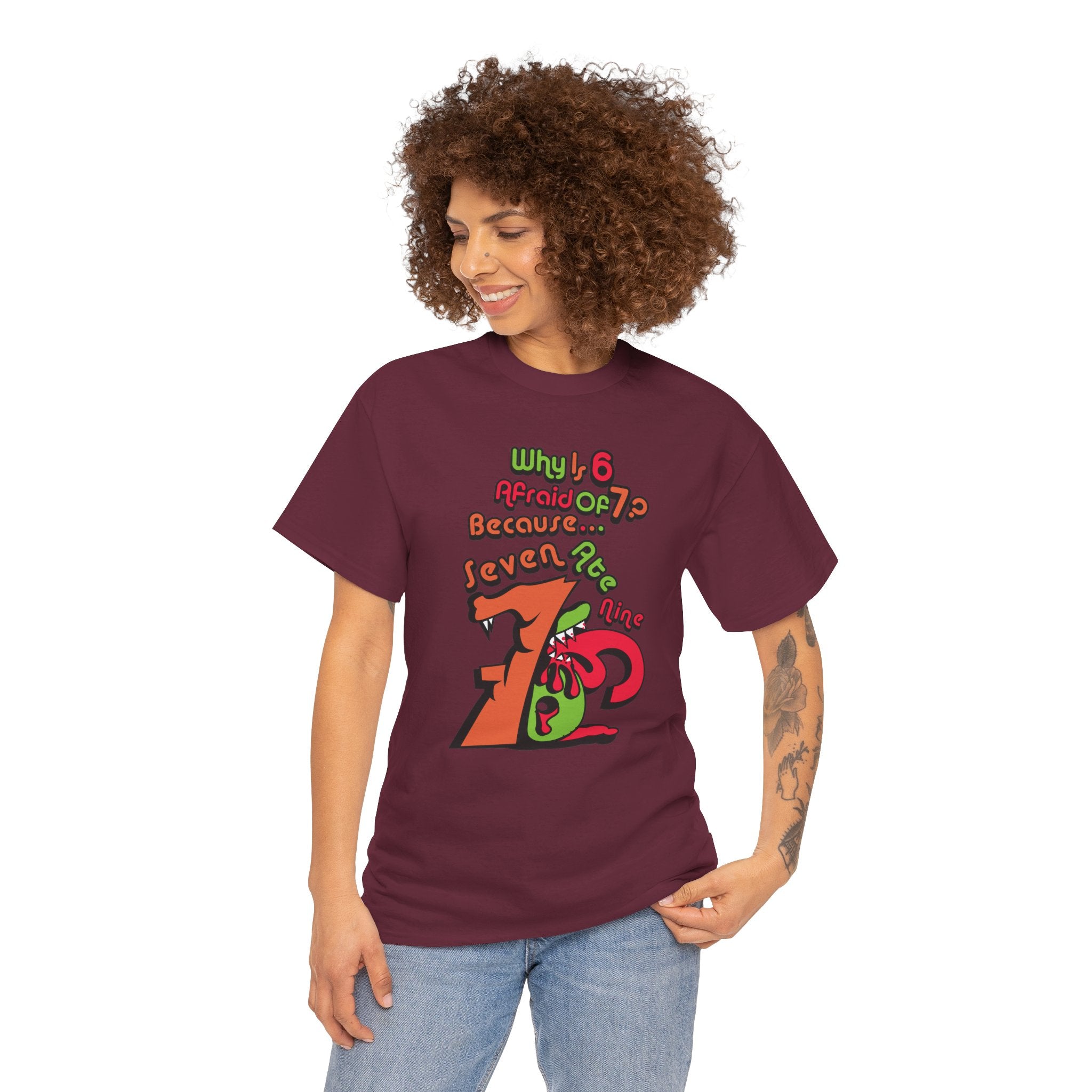 Why is 6 Afraid of 7? "Because 7 Ate 9" Funny Numbers Tee