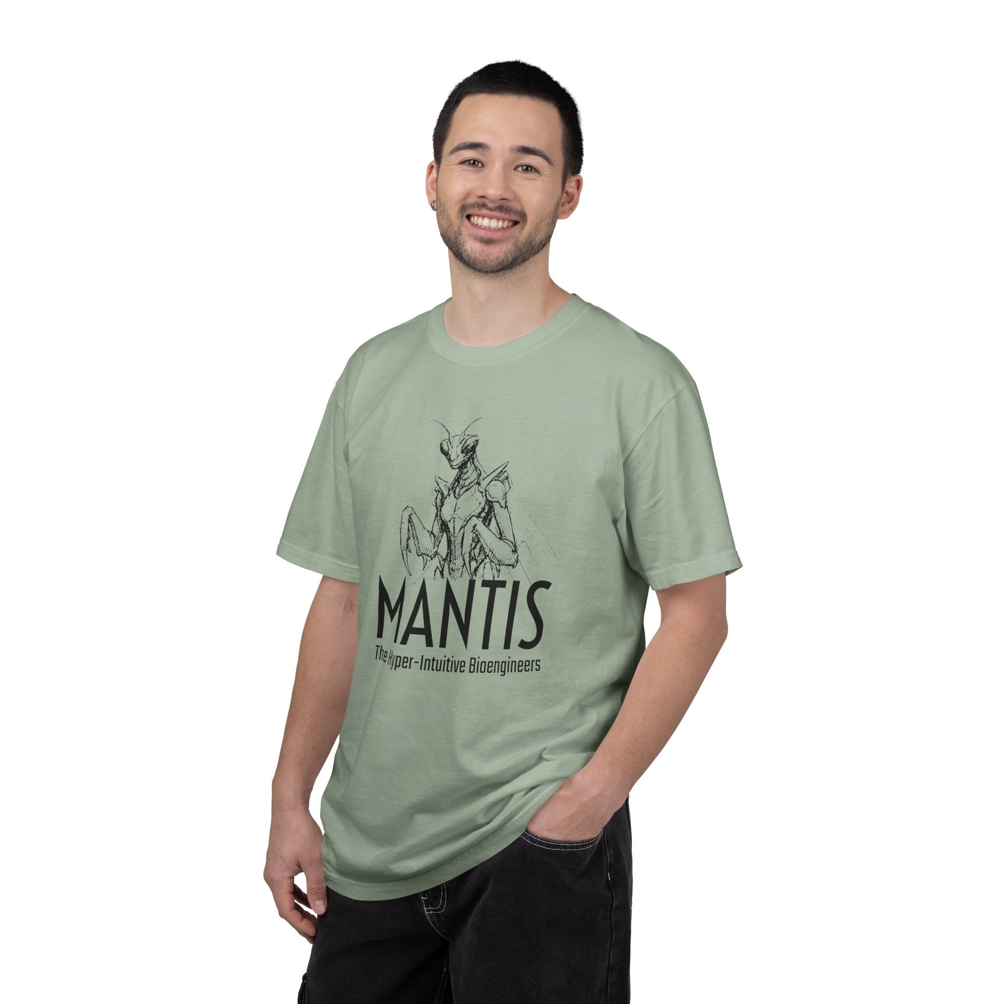 Alien Mantis Graphic T-Shirt — "The Hyper-Intuitive Bioengineers" Illustrated Tee