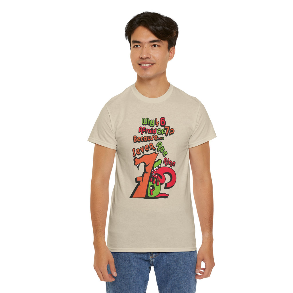 Why is 6 Afraid of 7? "Because 7 Ate 9" Funny Numbers Tee