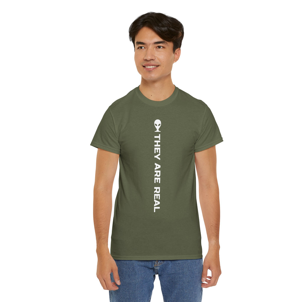Alien Tee — Minimal "They Are Real" Vertical Graphic T-Shirt dark