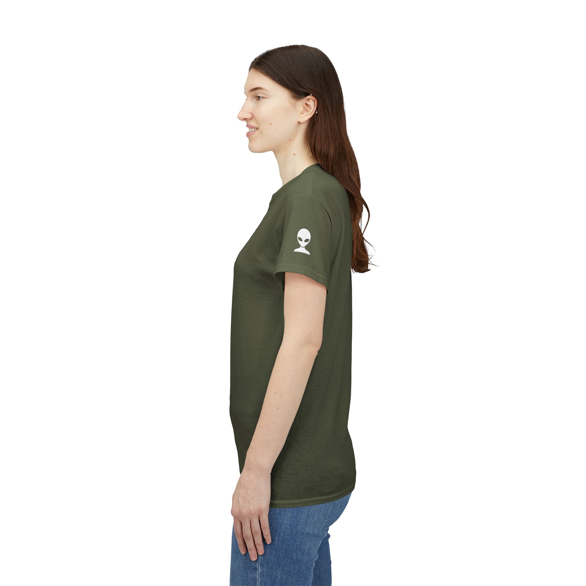 Alien Tee — Minimal "They Are Here" Vertical Graphic T-Shirt dark