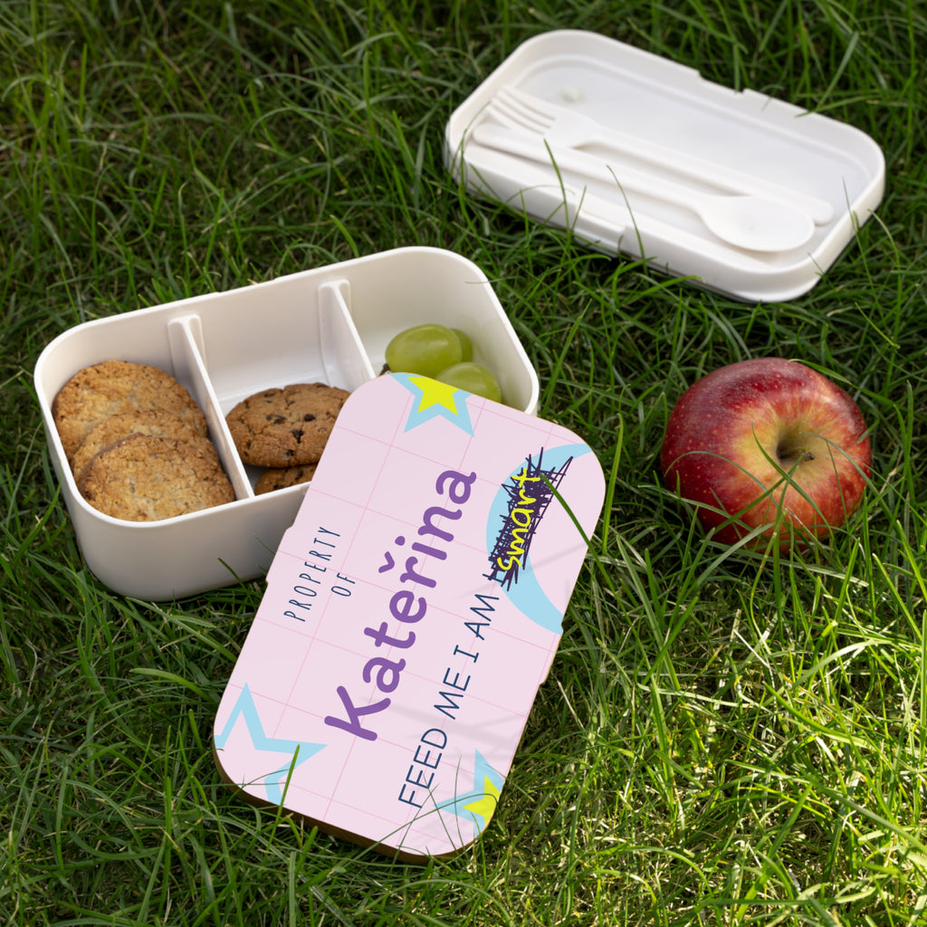 Personalized Bento Lunch Box — "Property of [Name] Feed Me I Am Hungry/Smart" Design