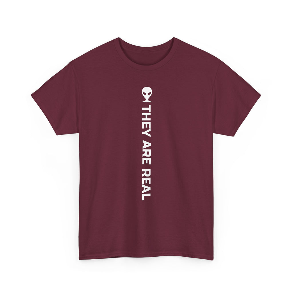 Alien Tee — Minimal "They Are Real" Vertical Graphic T-Shirt dark