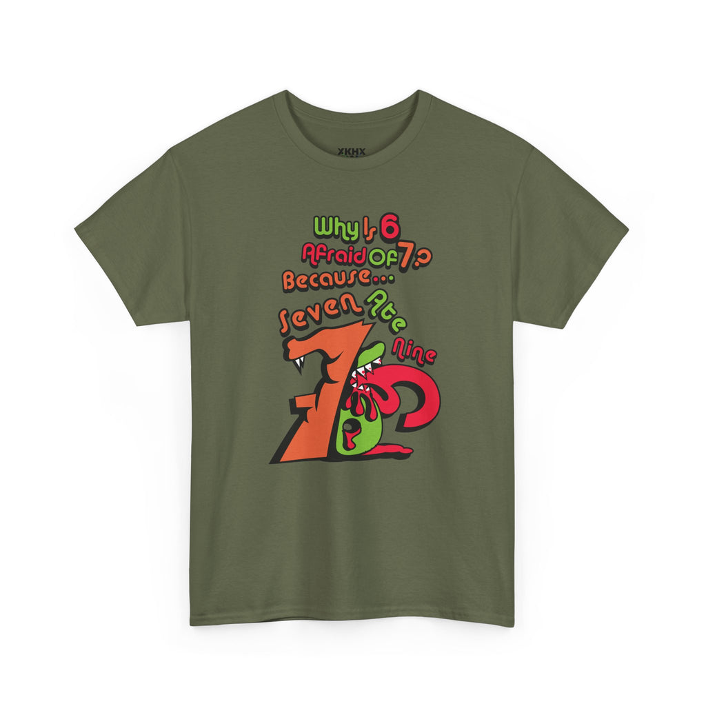 Why is 6 Afraid of 7? "Because 7 Ate 9" Funny Numbers Tee