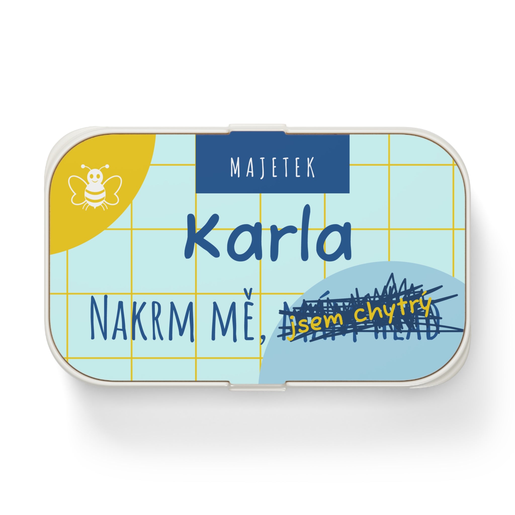 Personalized Bento Lunch Box — "Majetek [Name]" Wooden Design (Czech)