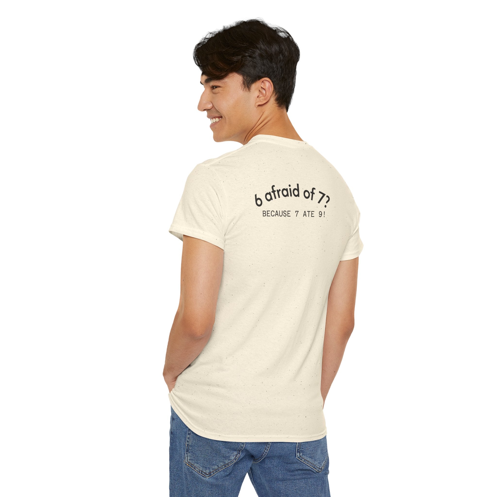 Why is 6 Afraid of 7? "Because 7 Ate 9" Funny Numbers Tee