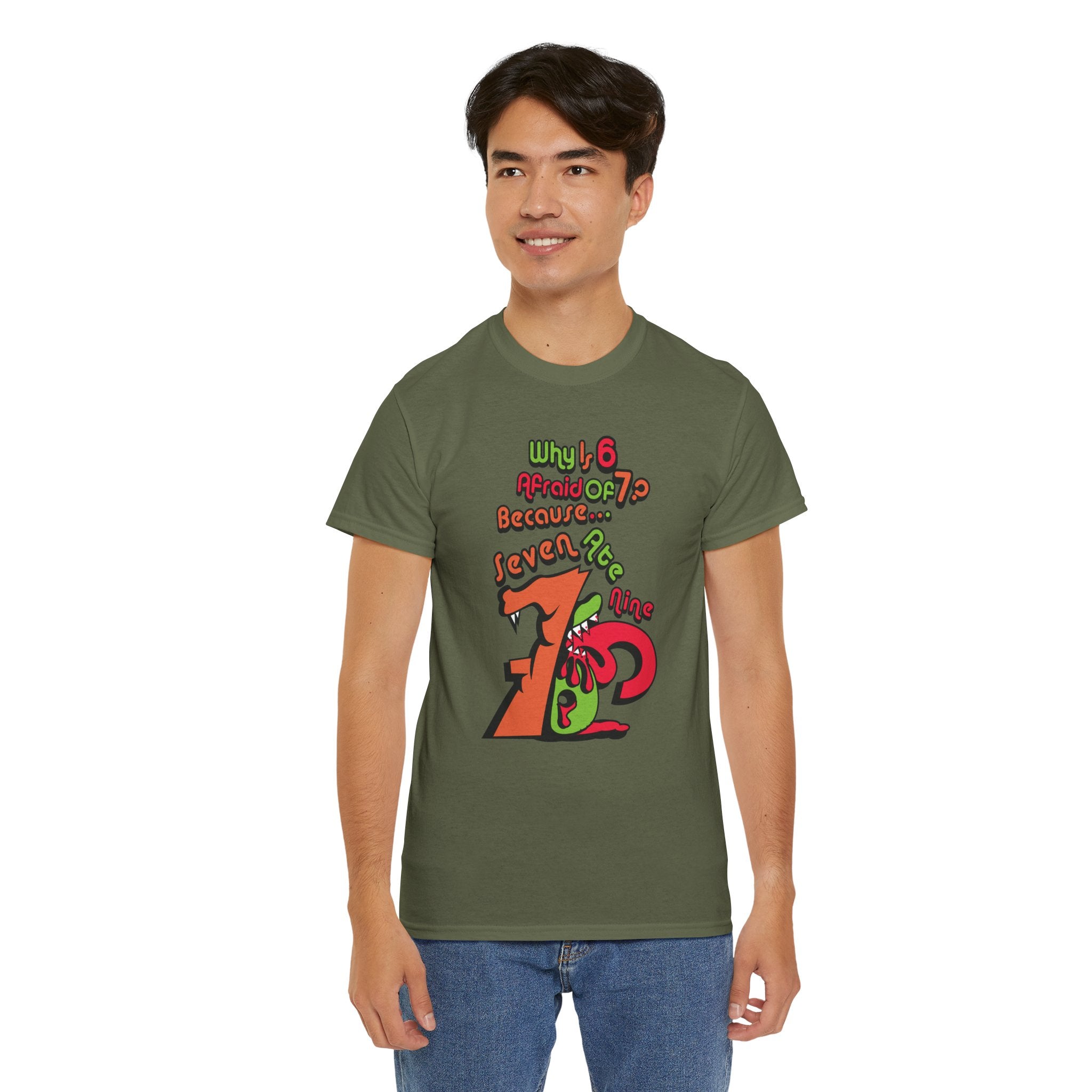 Why is 6 Afraid of 7? "Because 7 Ate 9" Funny Numbers Tee