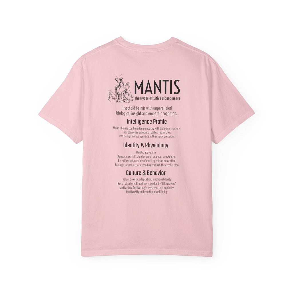 Alien Mantis Graphic T-Shirt — "The Hyper-Intuitive Bioengineers" Illustrated Tee