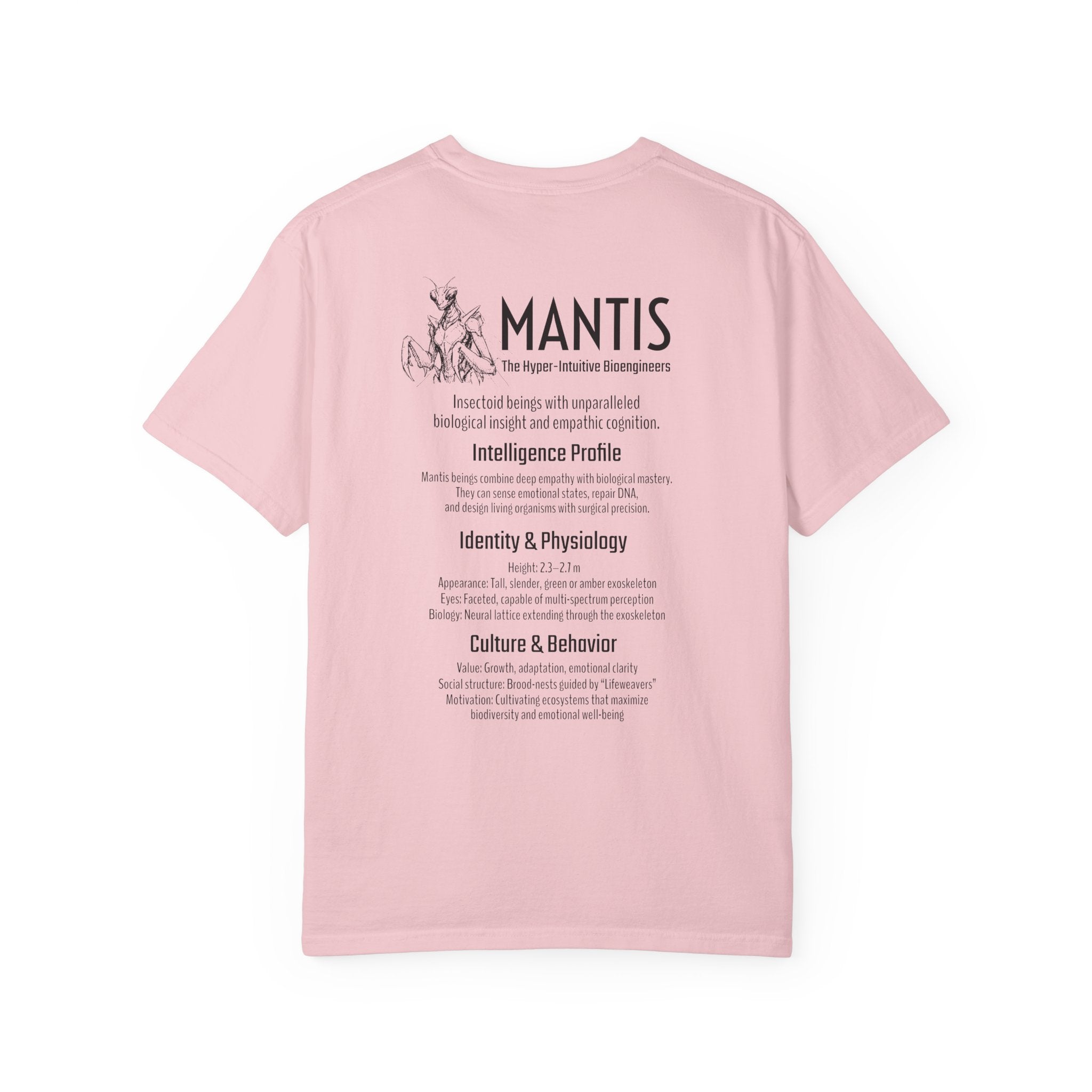 Alien Mantis Graphic T-Shirt — "The Hyper-Intuitive Bioengineers" Illustrated Tee