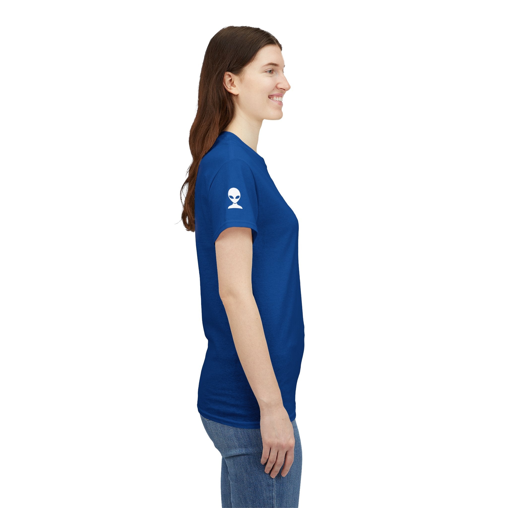 Alien Tee — Minimal "They Are Here" Vertical Graphic T-Shirt dark