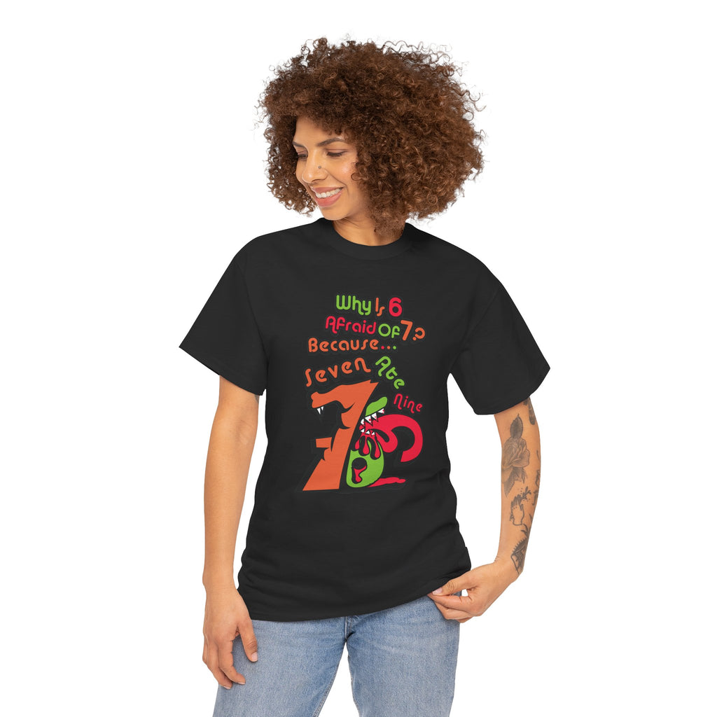 Why is 6 Afraid of 7? "Because 7 Ate 9" Funny Numbers Tee