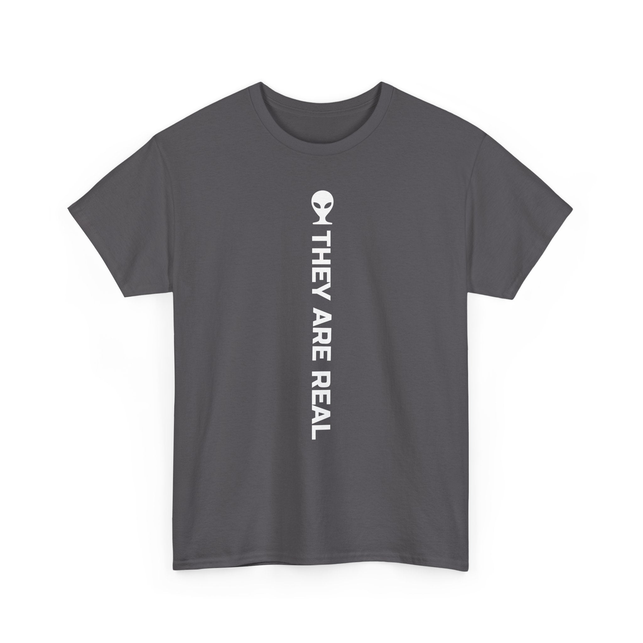 Alien Tee — Minimal "They Are Real" Vertical Graphic T-Shirt dark