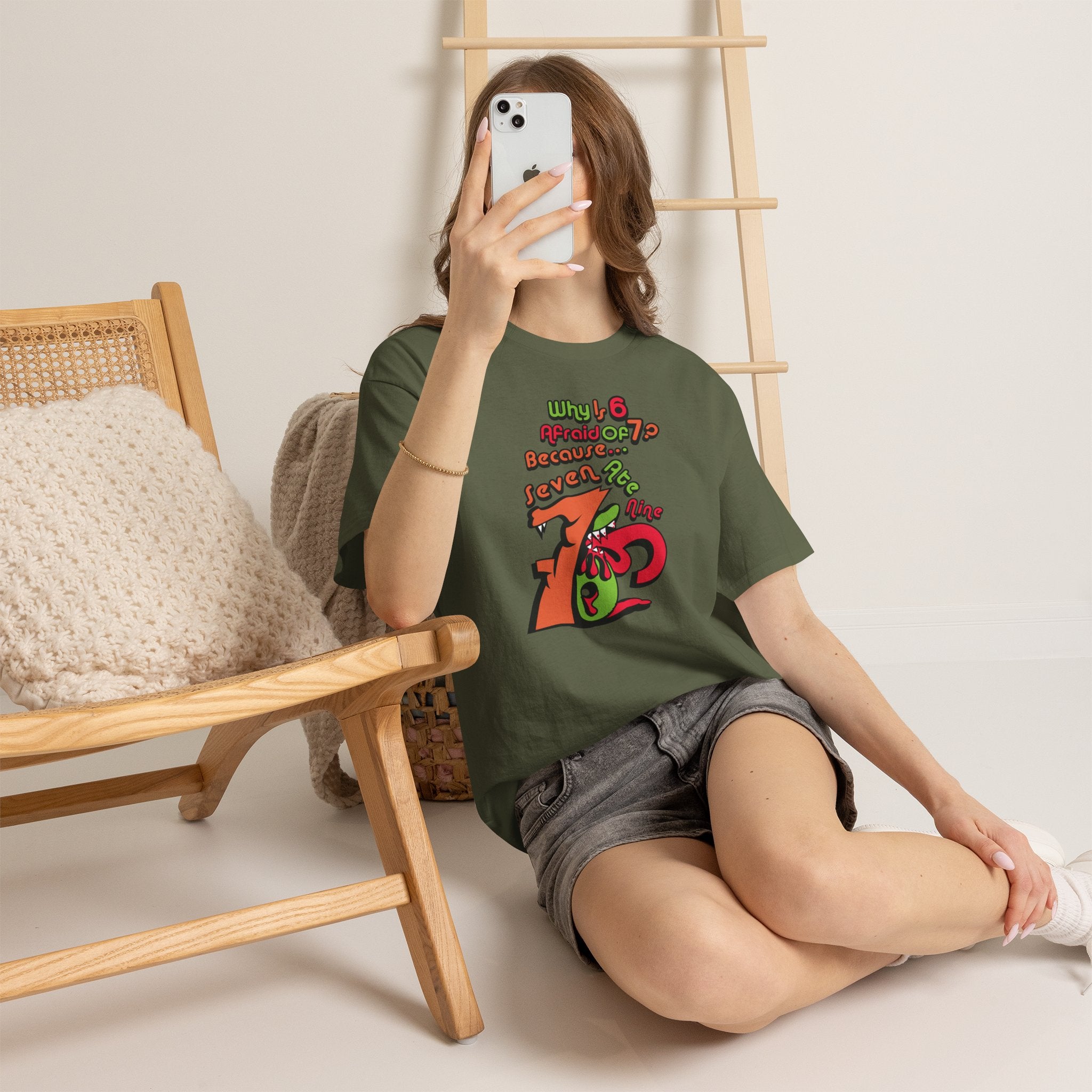 Why is 6 Afraid of 7? "Because 7 Ate 9" Funny Numbers Tee