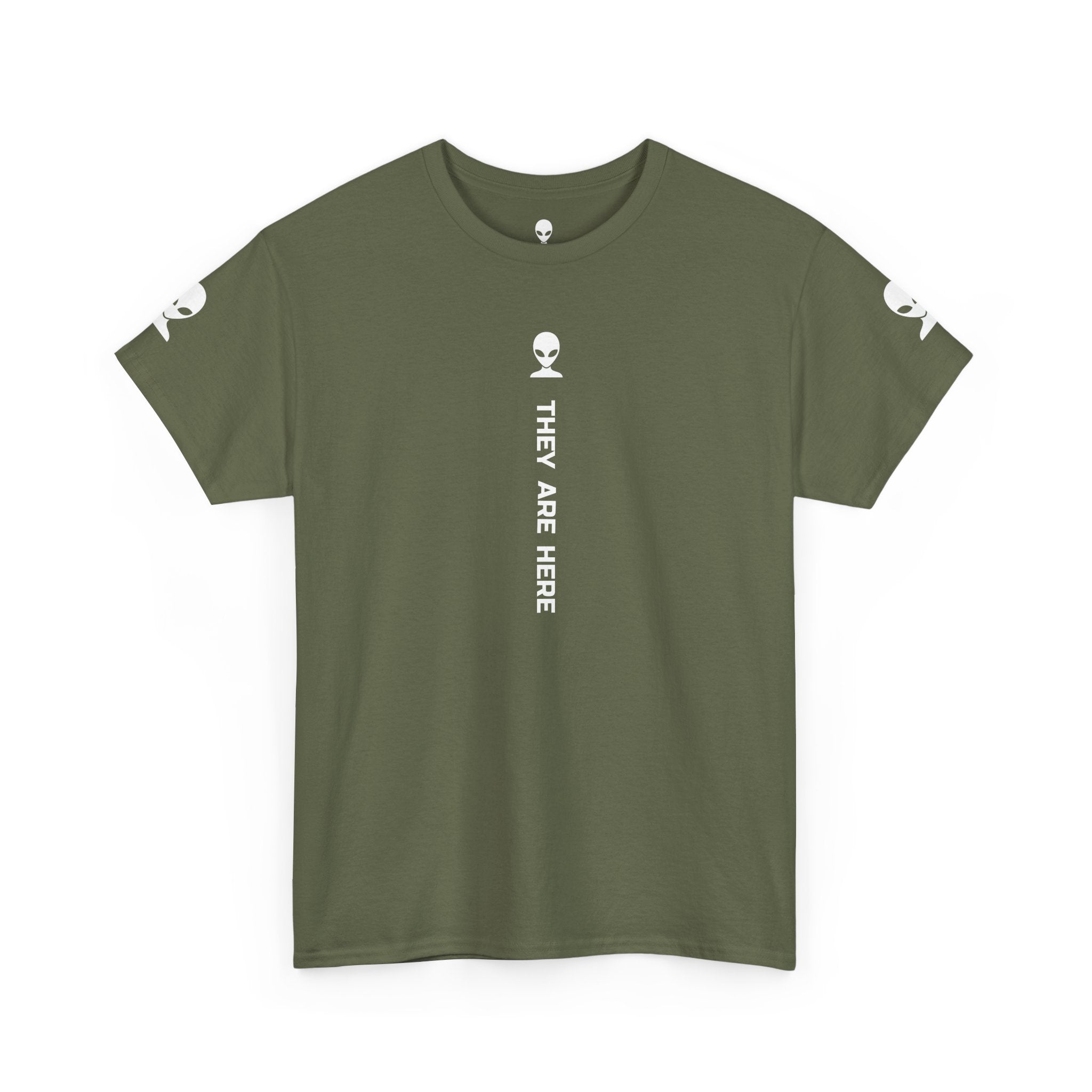 Alien Tee — Minimal "They Are Here" Vertical Graphic T-Shirt dark