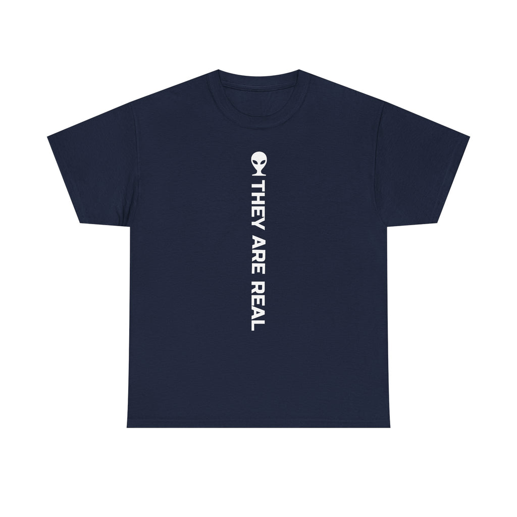 Alien Tee — Minimal "They Are Real" Vertical Graphic T-Shirt dark