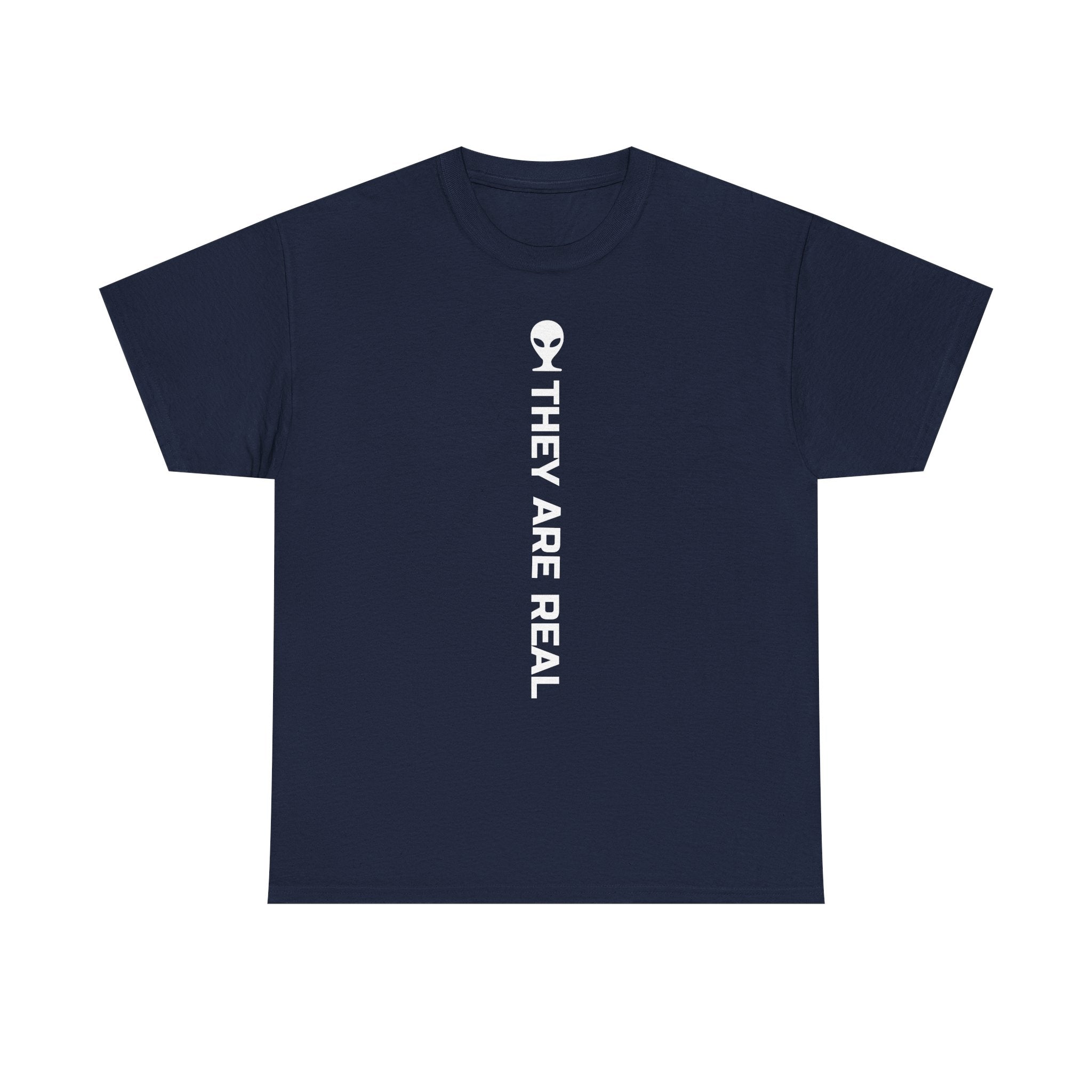 Alien Tee — Minimal "They Are Real" Vertical Graphic T-Shirt dark