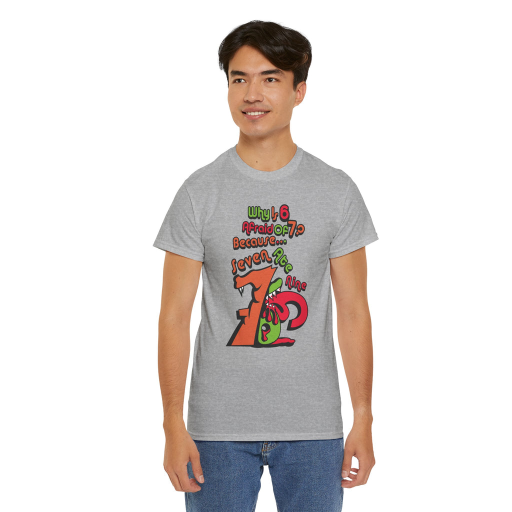Why is 6 Afraid of 7? "Because 7 Ate 9" Funny Numbers Tee