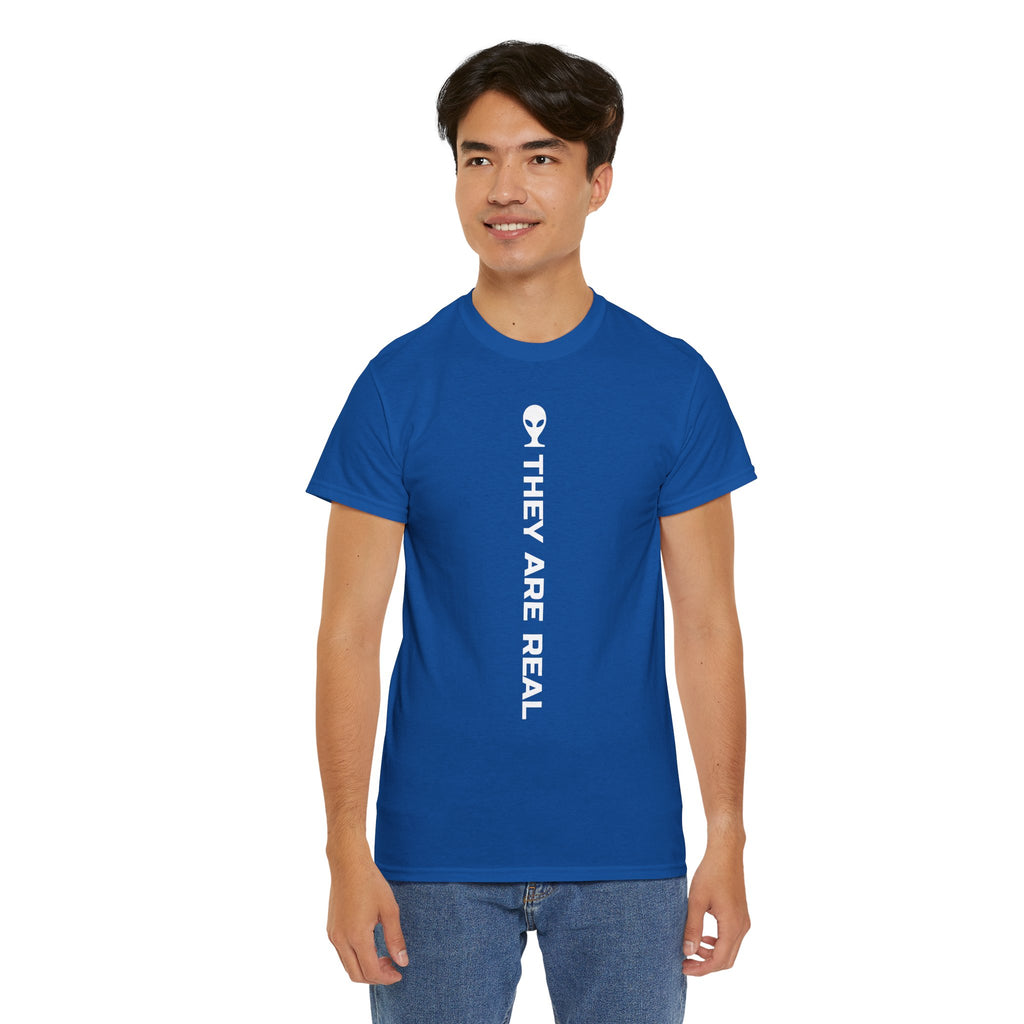 Alien Tee — Minimal "They Are Real" Vertical Graphic T-Shirt dark