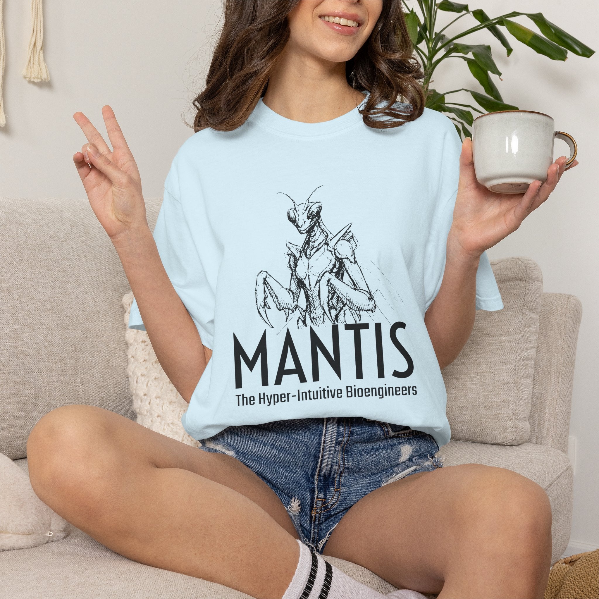 Alien Mantis Graphic T-Shirt — "The Hyper-Intuitive Bioengineers" Illustrated Tee