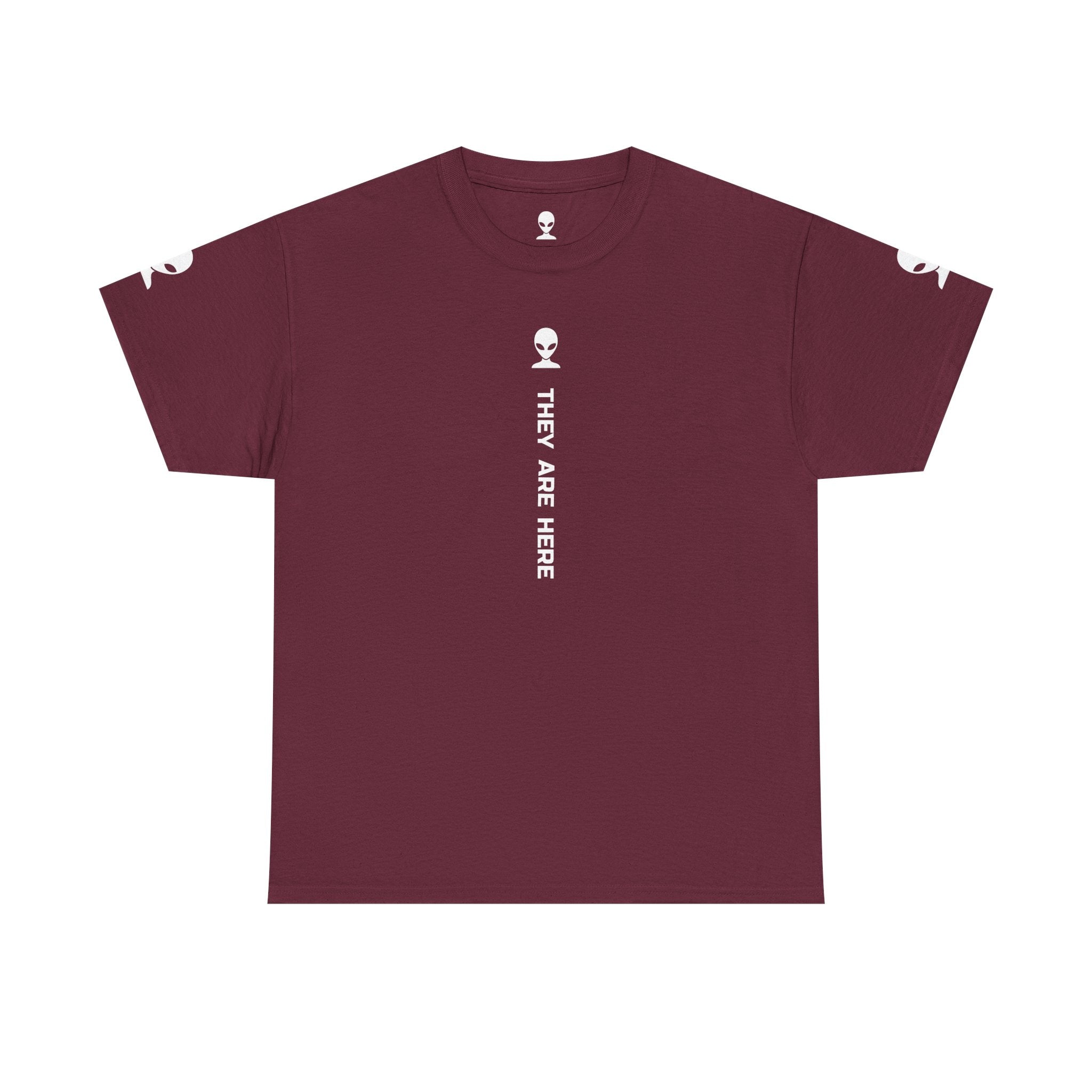 Alien Tee — Minimal "They Are Here" Vertical Graphic T-Shirt dark