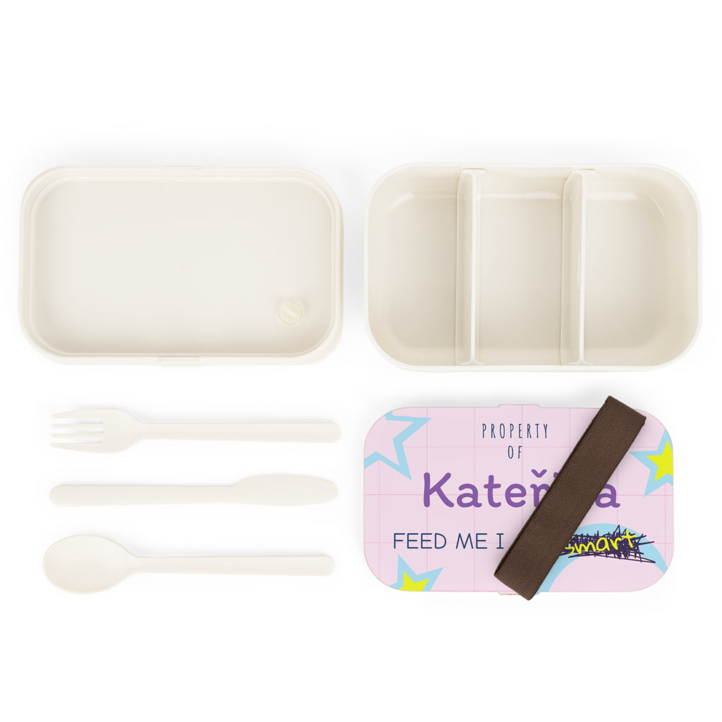 Personalized Bento Lunch Box — "Property of [Name] Feed Me I Am Hungry/Smart" Design